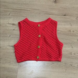 Meshki Coral Cropped Knit Top with Gold Buttons